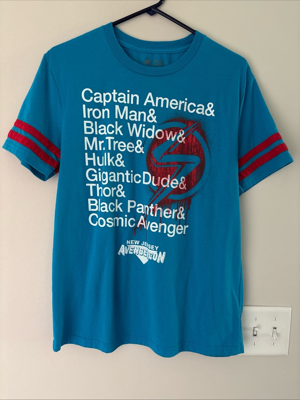 Marvel Teal Crew Neck T-Shirt with Red Stripe Sleeve Detail